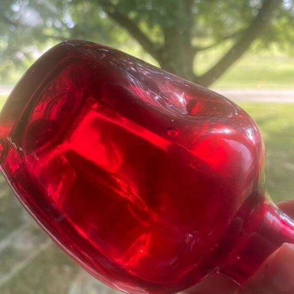 VINTAGE MCM RAINBOW GLASS RED PINCHED DECANTER NO STOPPER (BLENKO ERA) - Picture 10 of 12